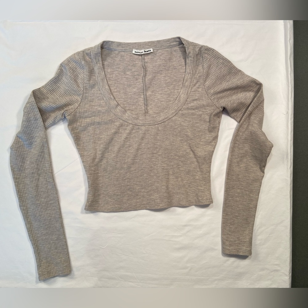 Reformation Grey Ribbed Long Sleeve Crop Top